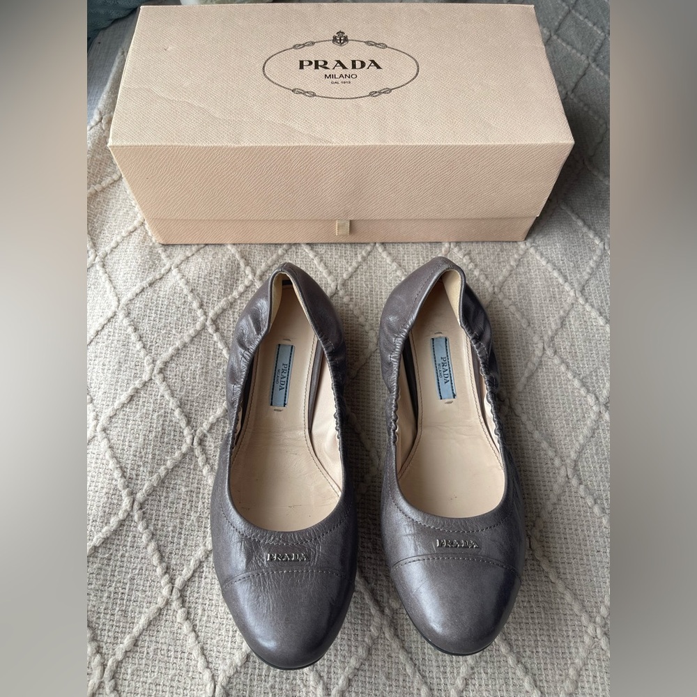 Prada Women's Gray Ballet Flats